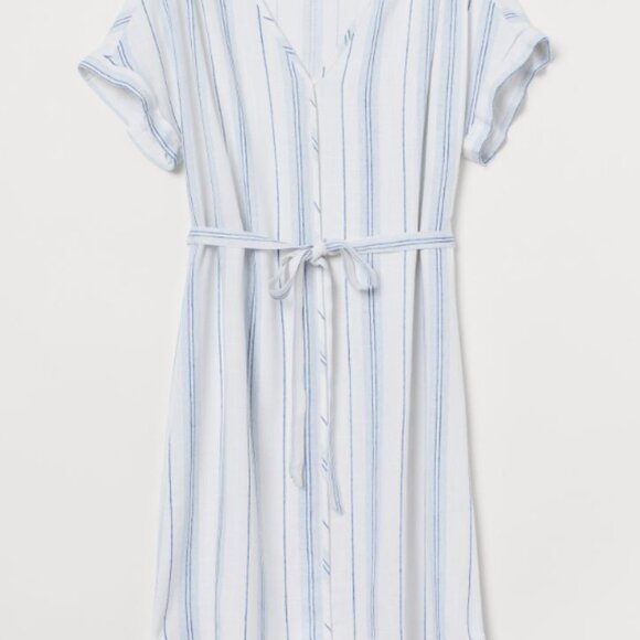 Striped Blue and White Button-Up Dress - Picture 1 of 4